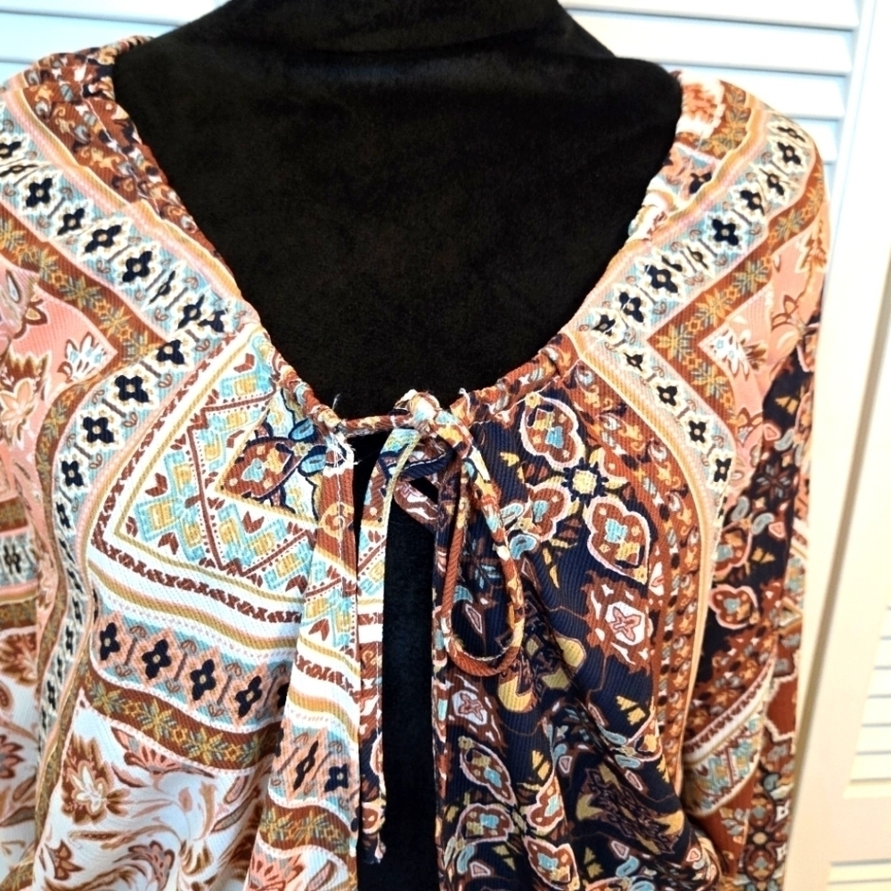 Willow & Root Paisley Patchwork Gauze Front Tie Top BUCKLE BOHO Soft Pink MEDIUM